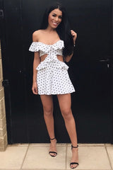Polka Dot Frill Cut Out Playsuit - Karris-Playsuits