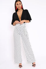 Polka Dot Paper Bag Tie Waist Wide Leg Trousers - Kennedy-Trousers