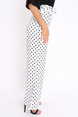 Polka Dot Paper Bag Tie Waist Wide Leg Trousers - Kennedy-Trousers