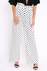 Polka Dot Paper Bag Tie Waist Wide Leg Trousers - Kennedy-Trousers