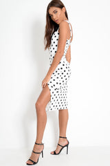 Polka Dot Split Hem Midi Dress - Carleah-Dresses
