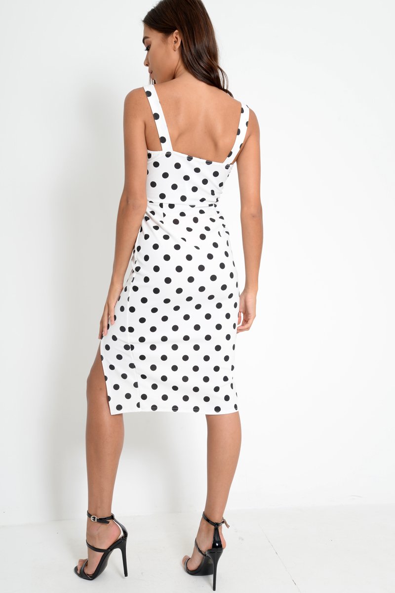 Polka Dot Split Hem Midi Dress - Carleah-Dresses