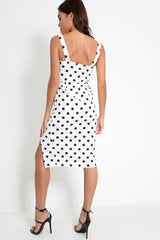 Polka Dot Split Hem Midi Dress - Carleah-Dresses