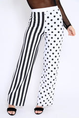 Polka Dot and Stripe Mix Print Trousers - Odelia-Trousers