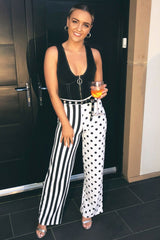 Polka Dot and Stripe Mix Print Trousers - Odelia-Trousers