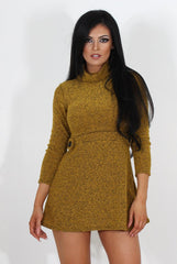 Poppie Mustard Cowl Neck Dress-Dresses