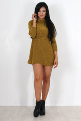 Poppie Mustard Cowl Neck Dress-Dresses
