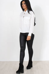 Poppie White Long Sleeve Cropped Shirt-Crop Tops