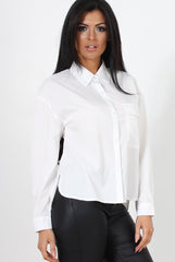 Poppie White Long Sleeve Cropped Shirt-Crop Tops