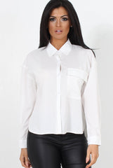 Poppie White Long Sleeve Cropped Shirt-Crop Tops