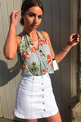 Powder Blue Floral Halterneck Bodysuit - Clary-Bodysuits