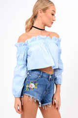Powder Blue Frill Scrunch Crop Top - Monroe-Crop Tops