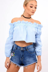 Powder Blue Frill Scrunch Crop Top - Monroe-Crop Tops