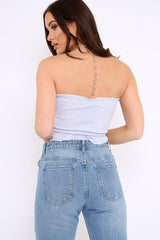 Powder Blue Gathered Middle Bandeau Crop Top - Darlah-Crop Tops