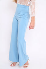 Powder Blue High Waist Flare Trousers -Tisha-Trousers