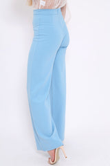 Powder Blue High Waist Flare Trousers -Tisha-Trousers