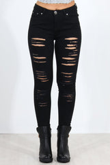 Prim Black Ripped Knee Skinny Jeans-Jeans