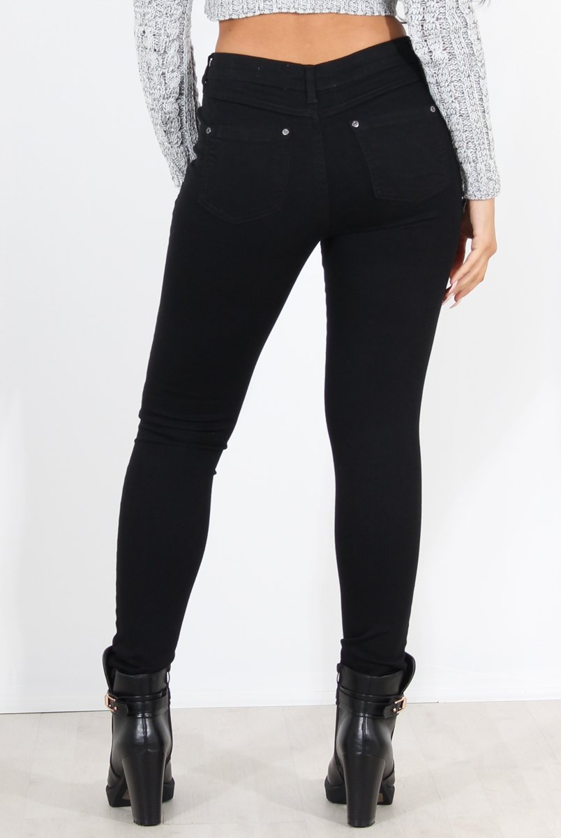 Prim Black Ripped Knee Skinny Jeans-Jeans