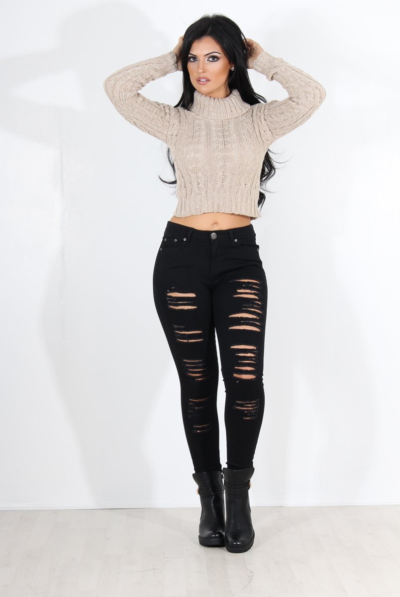 Prim Black Ripped Knee Skinny Jeans-Jeans
