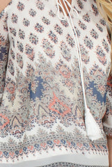 Print Cold Shoulder Top - Remmie-Tops