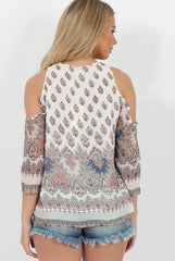 Print Cold Shoulder Top - Remmie-Tops