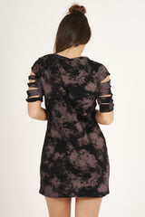 Purple Acid Wash Distressed T-Shirt Dress - Sonja-Dresses