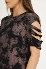 Purple Acid Wash Distressed T-Shirt Dress - Sonja-Dresses