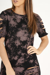 Purple Acid Wash Distressed T-Shirt Dress - Sonja-Dresses