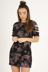 Purple Acid Wash Distressed T-Shirt Dress - Sonja-Dresses