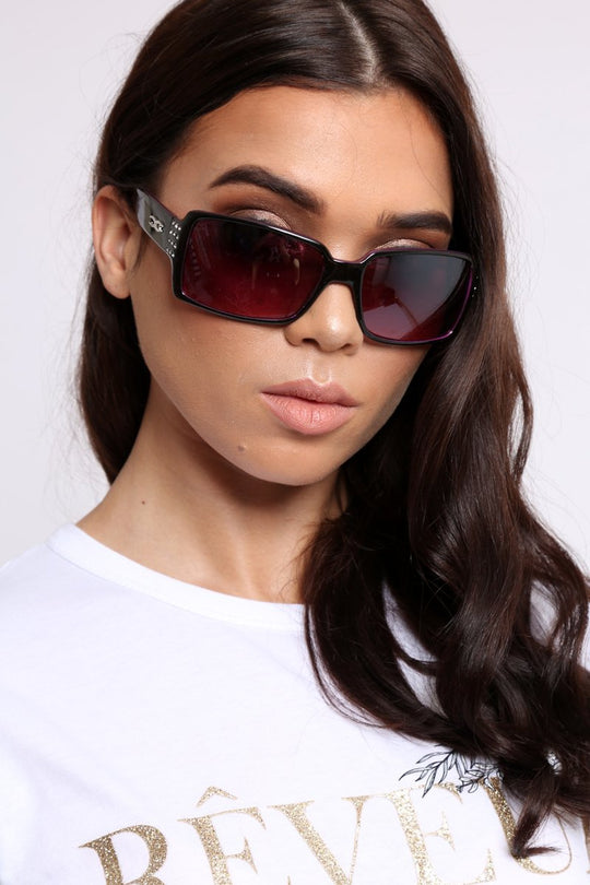 Purple Diamante Square Frame Sunglasses - Liona