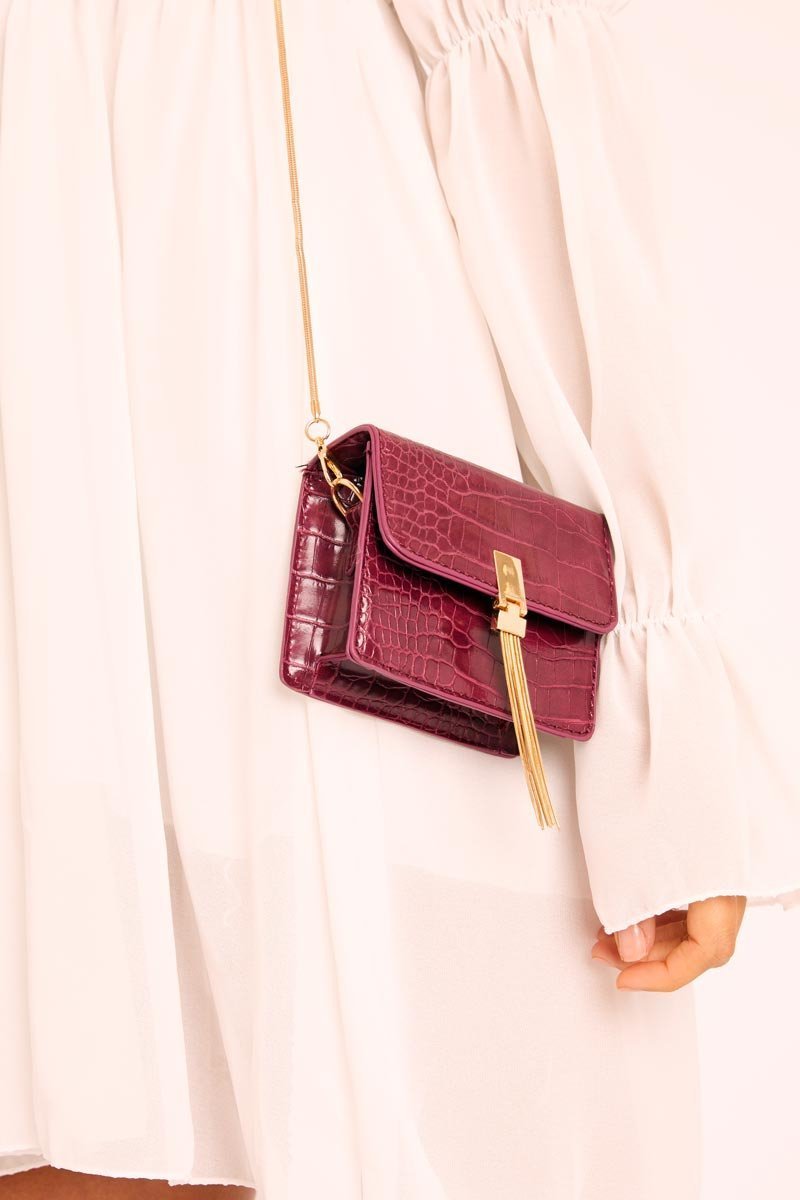 Purple Faux Croc Box Bag - Jerilynn-Bags