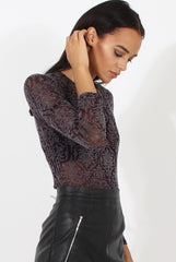 Purple Folk Print Sheer Bodysuit - Frances-Bodysuits