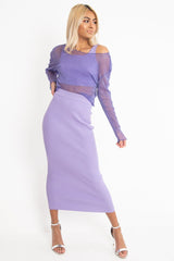 Purple Glitter Mesh Crop Top - Novali-Crop Tops