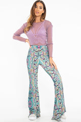 Purple Glitter Mesh Lettuce Hem Long Sleeve Top - Akila-Tops