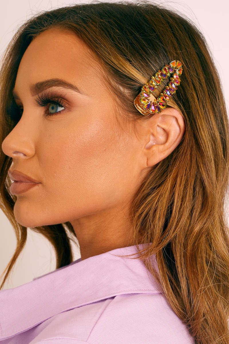 Purple Gold Gem Stone Hair Clip - Adylee-Hair