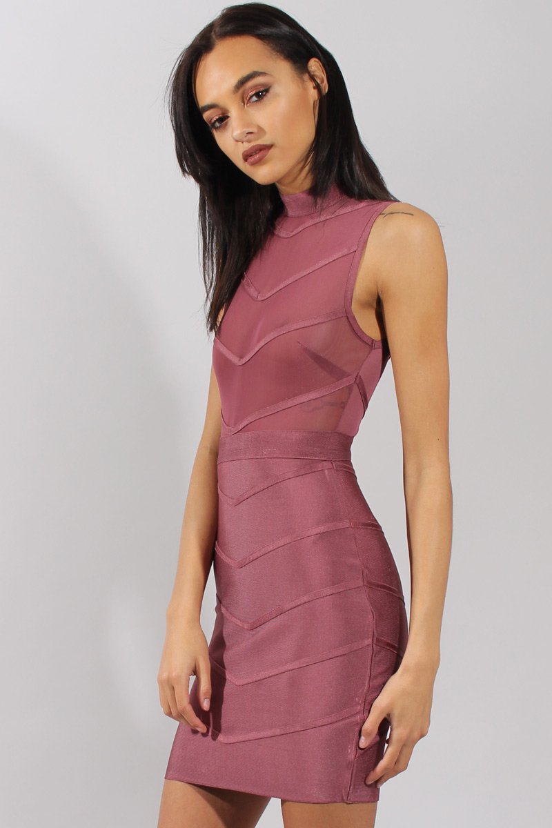 Purple High Neck Sheer Bandage Dress -Nadia-Dresses