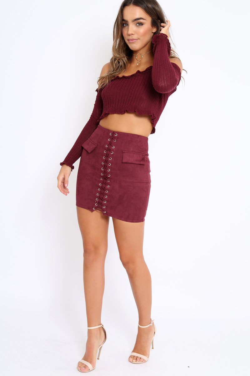 Purple Lace Up Suedette Mini Skirt - Lotty-Skirts