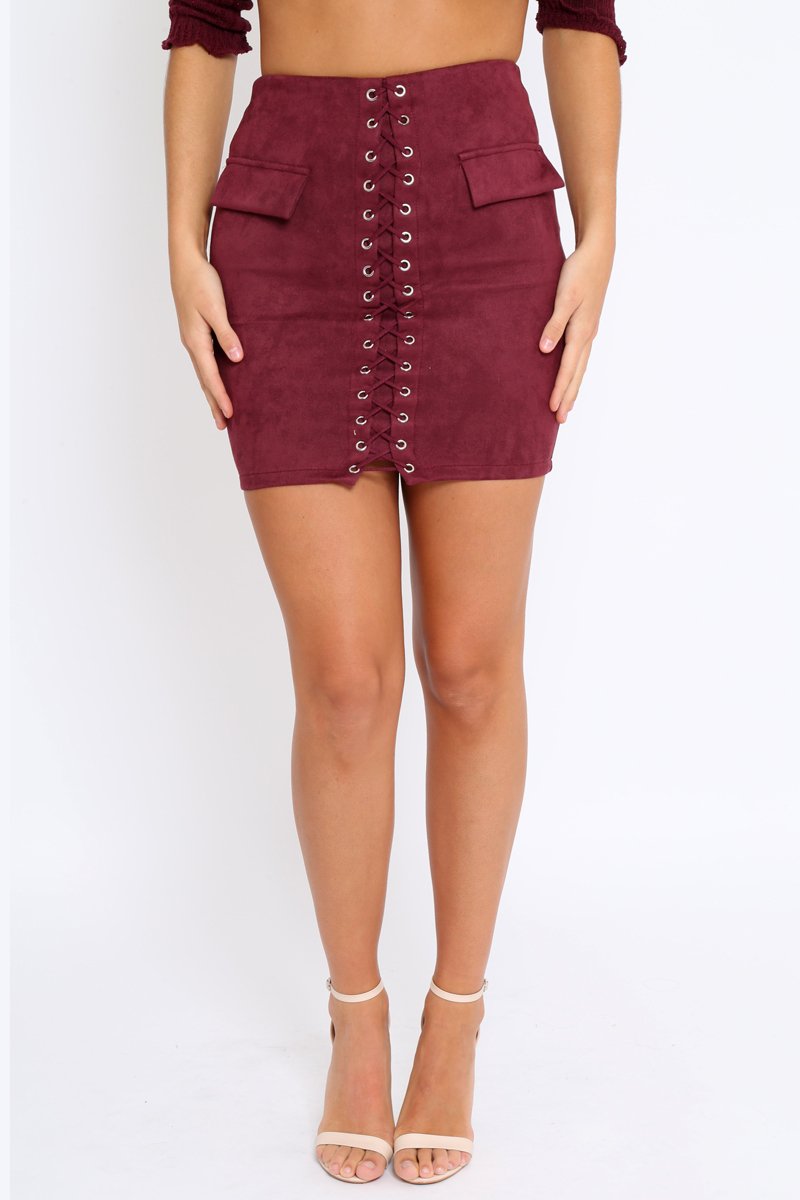 Purple Lace Up Suedette Mini Skirt - Lotty-Skirts