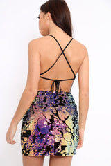 Purple Multi Sequin Cut Out Open Back Mini Dress - Hayleigh-Dresses