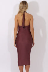 Purple Silky Cut Out Cowl Neck Long Midi Dress - Adela-Dresses