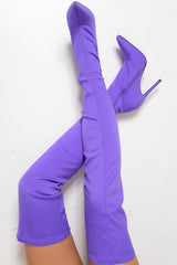 Purple Stretch Thigh High Boots - Lariya-Boots