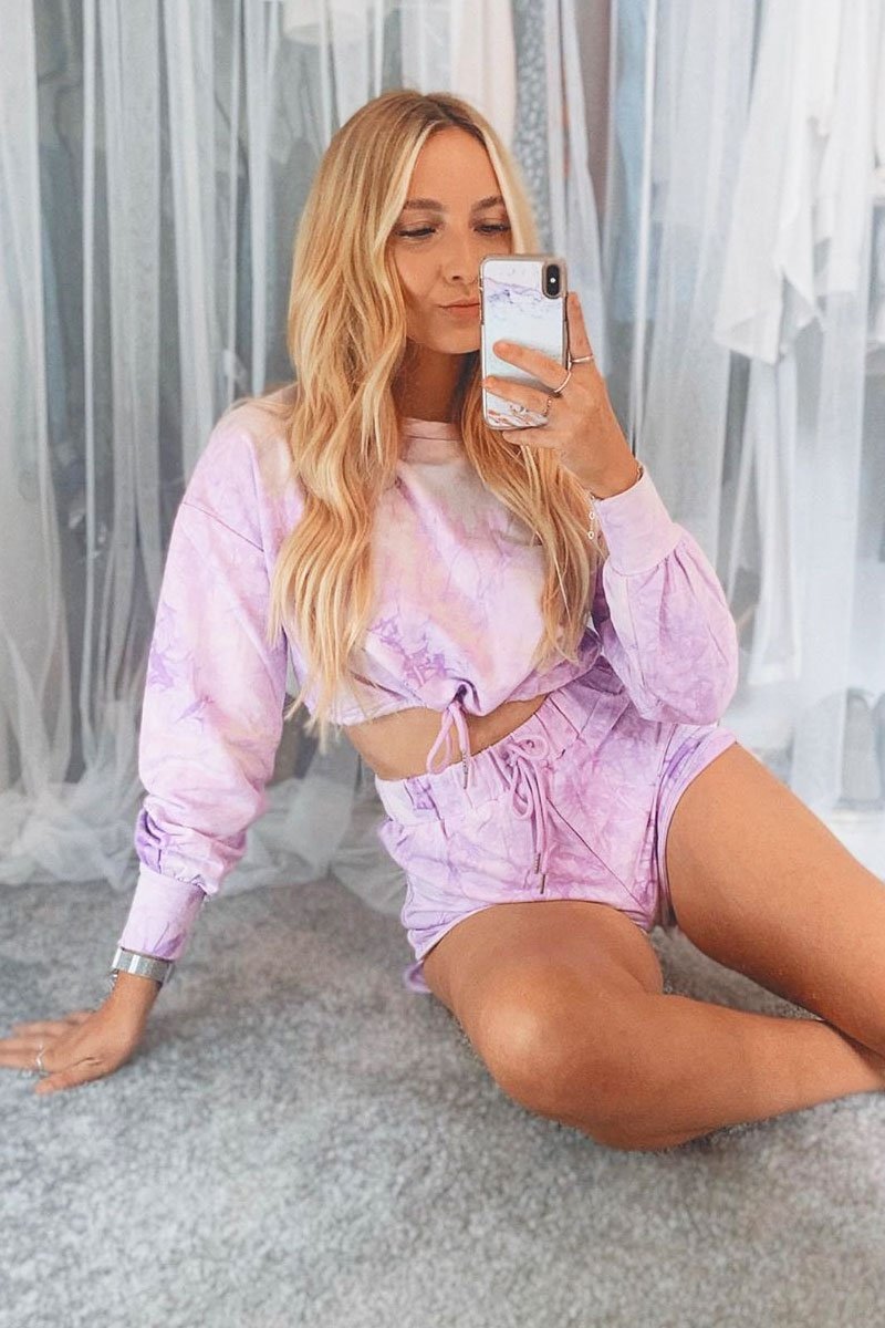 Purple Tie Dye Sweatshirt Shorts Loungewear Set - Jessa-Loungewear