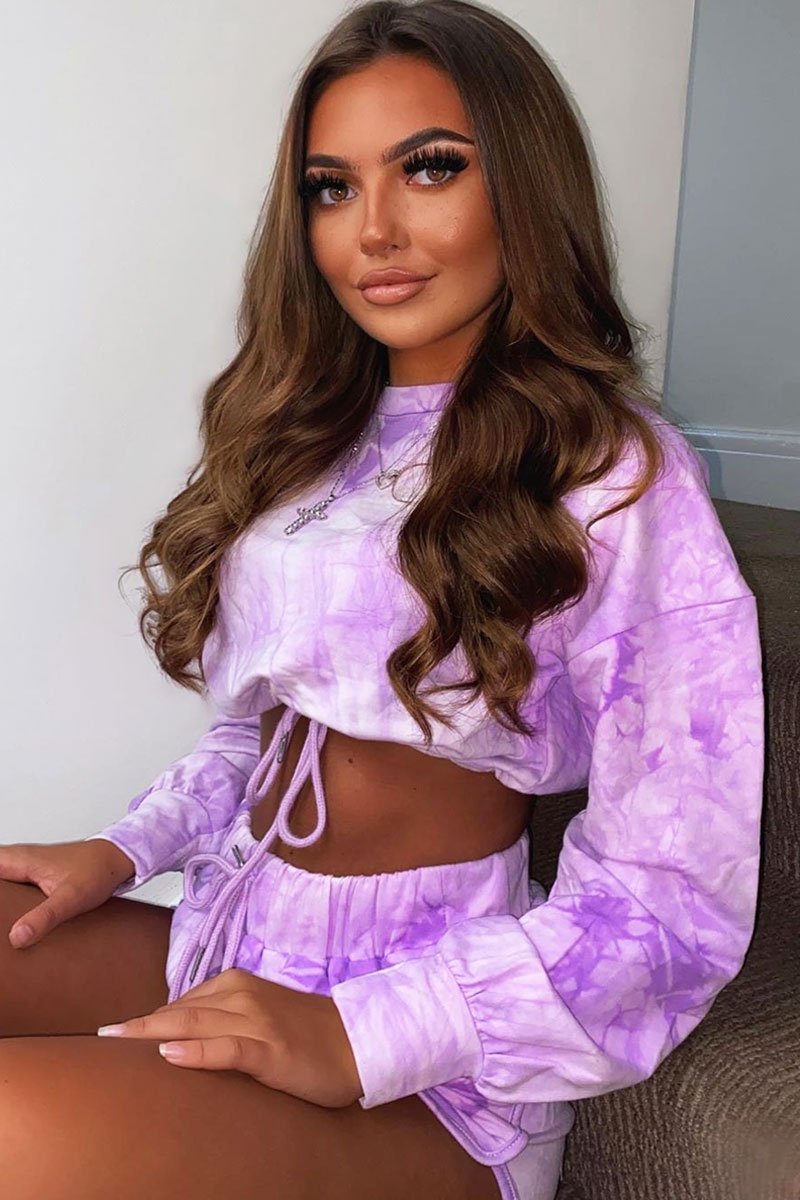 Purple Tie Dye Sweatshirt Shorts Loungewear Set - Jessa-Loungewear