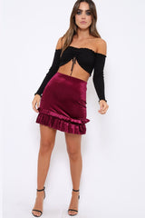 Purple Velvet Frill Hem Mini Skirt - Vicky-Skirts