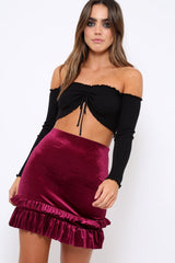 Purple Velvet Frill Hem Mini Skirt - Vicky-Skirts