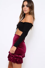 Purple Velvet Frill Hem Mini Skirt - Vicky-Skirts