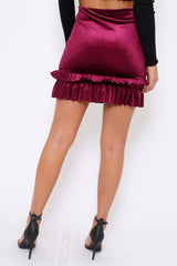 Purple Velvet Frill Hem Mini Skirt - Vicky-Skirts