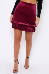 Purple Velvet Frill Hem Mini Skirt - Vicky-Skirts