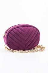 Purple Velvet Oval Quilted Chainlink Belt Bag - Kittie-Bags