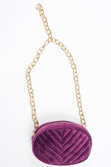 Purple Velvet Oval Quilted Chainlink Belt Bag - Kittie-Bags
